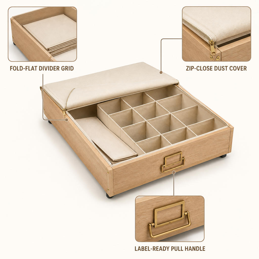 Fold-Grid Under-Bed Rolling Drawer