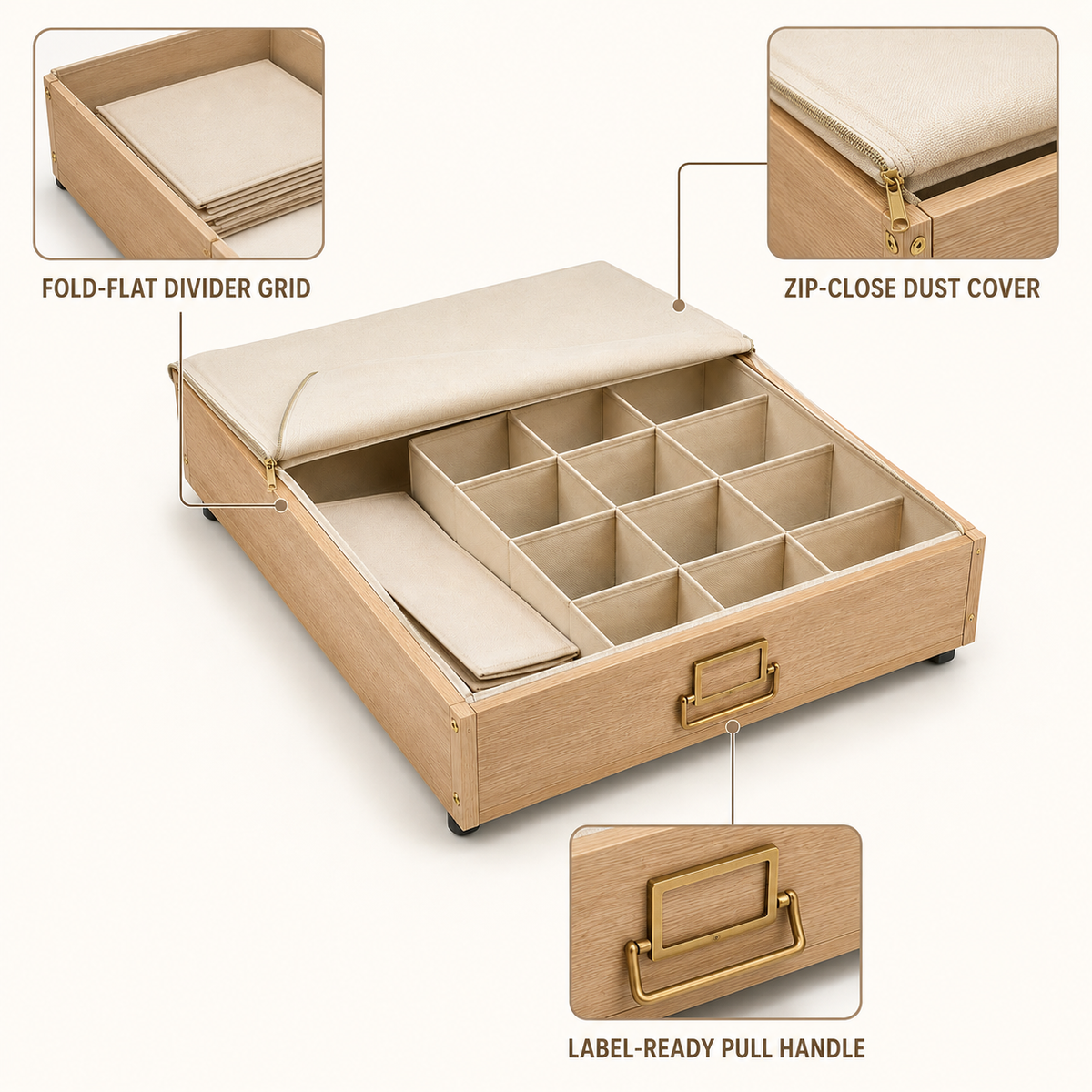 Fold-Grid Under-Bed Rolling Drawer