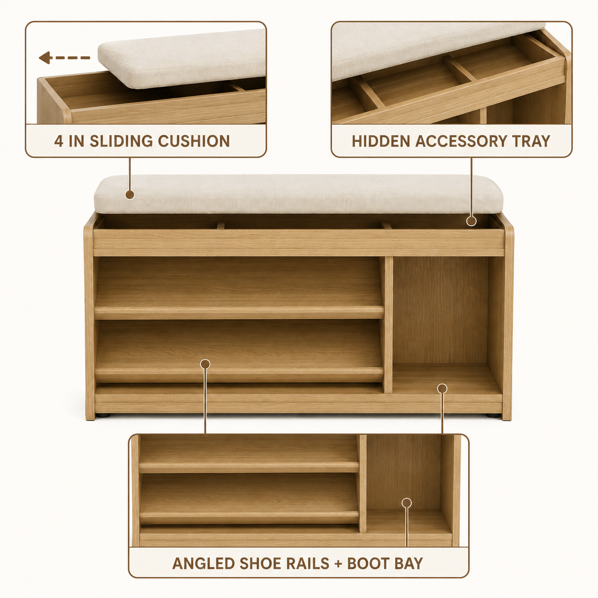 Lift-Rail Entryway Shoe Bench