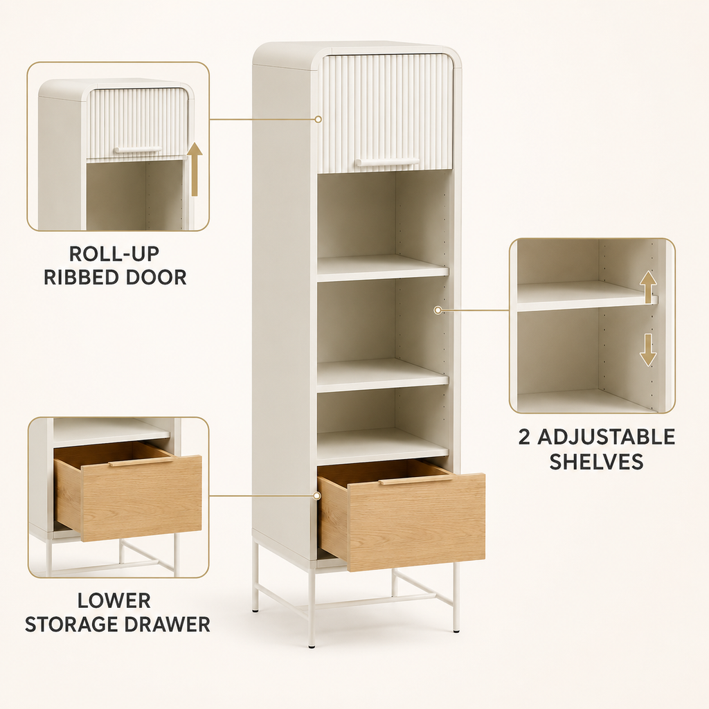 Ribbon-Door Slim Storage Cabinet