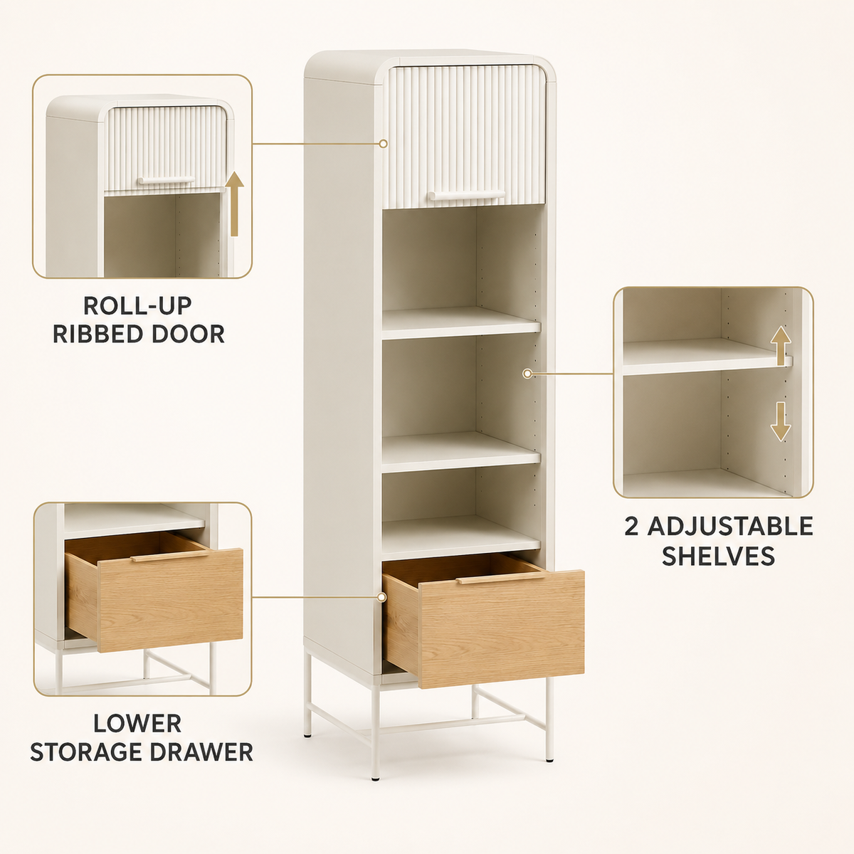 Ribbon-Door Slim Storage Cabinet