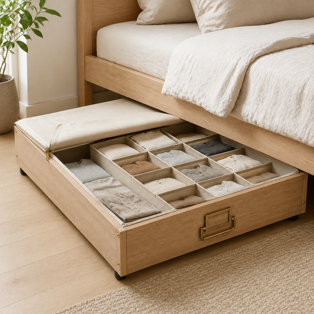 Fold-Grid Under-Bed Rolling Drawer