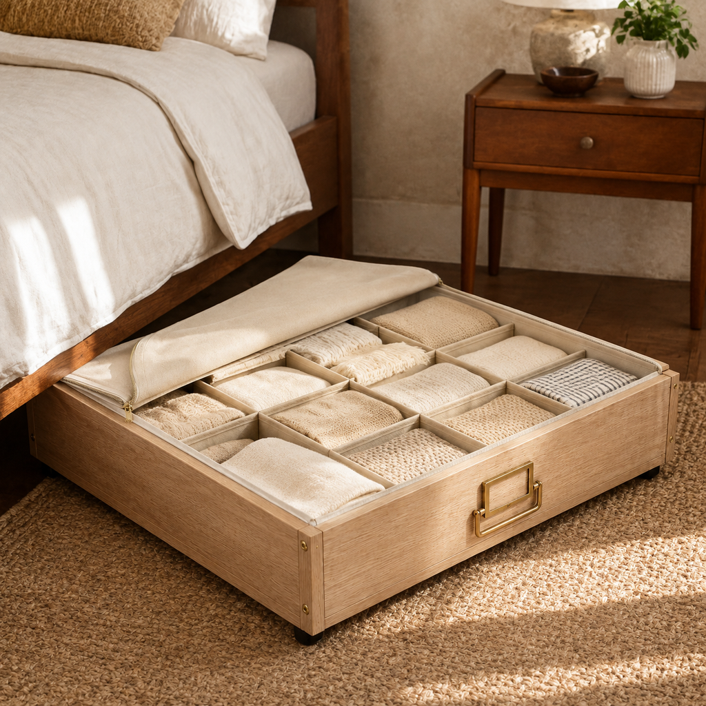 Fold-Grid Under-Bed Rolling Drawer