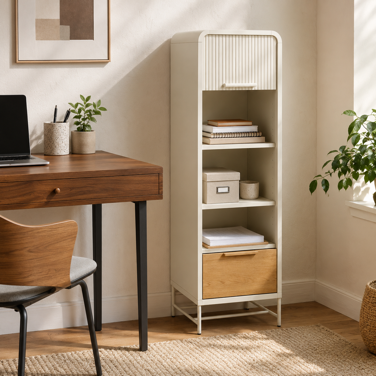 Ribbon-Door Slim Storage Cabinet