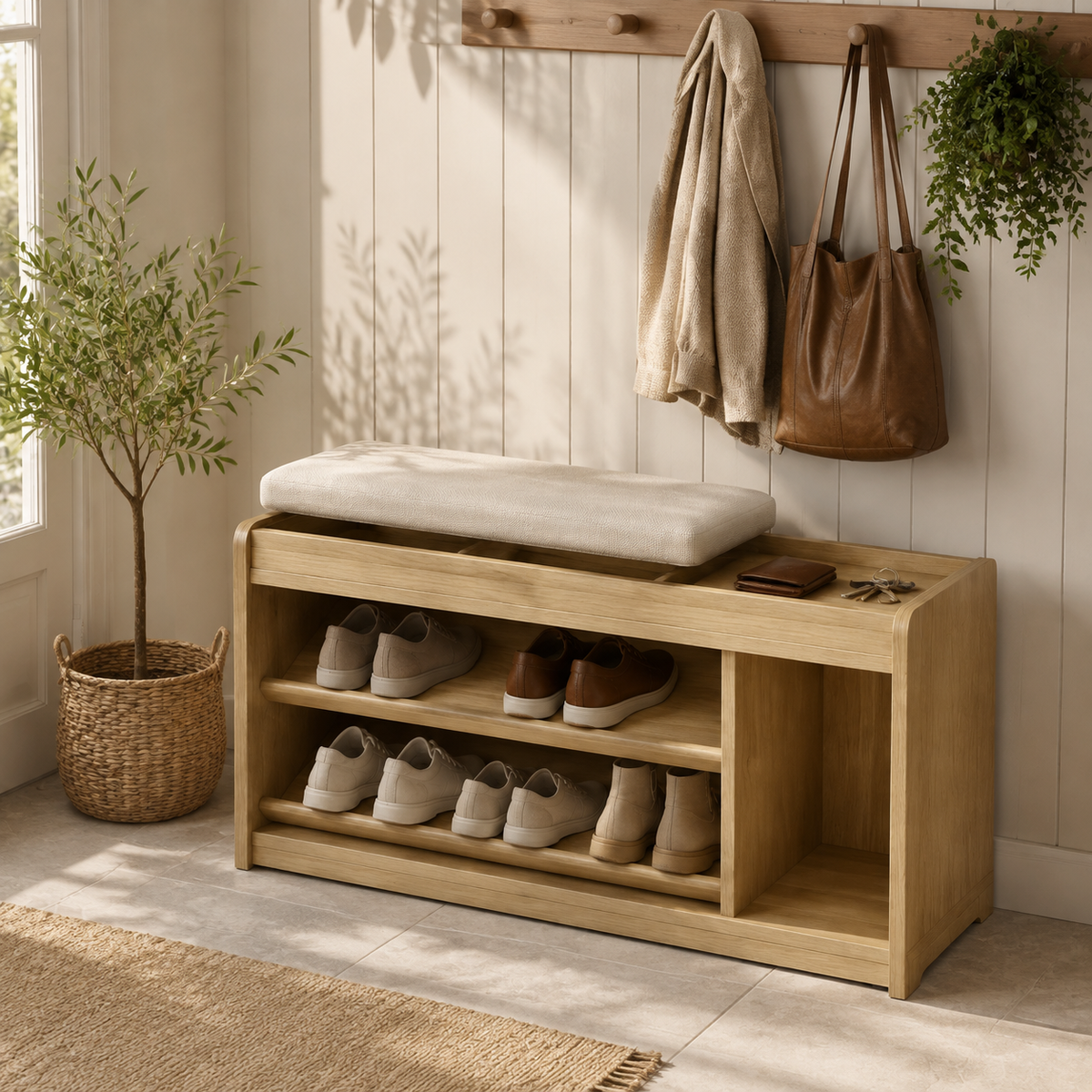 Lift-Rail Entryway Shoe Bench